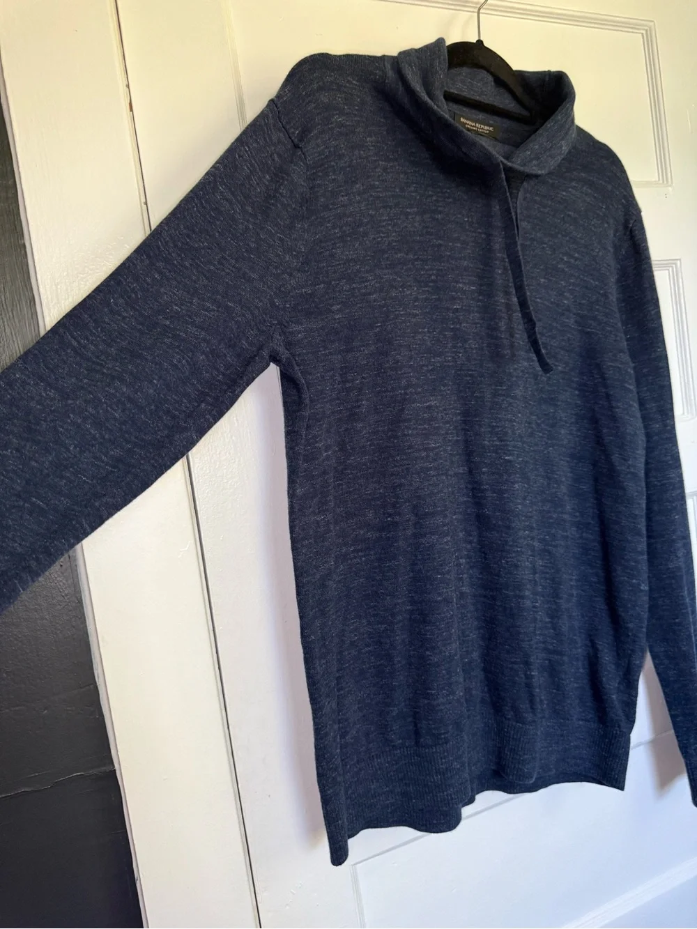 Banana Republic Blue Organic Cotton Cowl Neck Sweater Lightweight Knit Sz L Tall